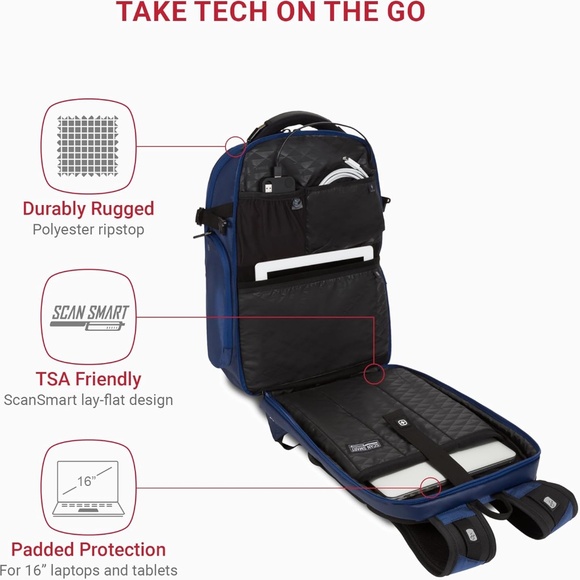 SwissGear Travel Tech Elite Laptop Backpack.  Navy Blue. main image 9